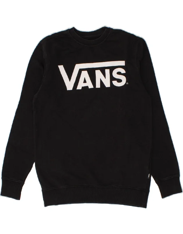 VANS Mens Graphic Sweatshirt Jumper Small Black Cotton Hoodie with Velcro Closure Adjustable Secure