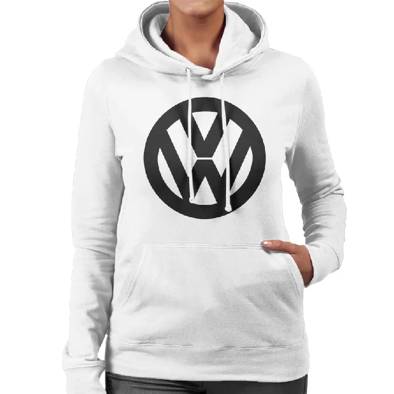 Volkswagen Black VW Classic Logo Women's Hooded Sweatshirt Hoodie with Ribbed Neckline Snug Warm Volkswagen Black VW Classic Logo Women's Hooded Sweatshirt Hoodie with Ribbed Neckline Snug Warm