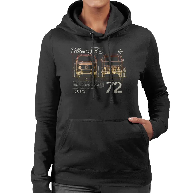 Volkswagen T2 Mini Van 50 PS Schematic Women's Hooded Sweatshirt Hoodie with Logo Branding Identity Volkswagen T2 Mini Van 50 PS Schematic Women's Hooded Sweatshirt Hoodie with Logo Branding Identity