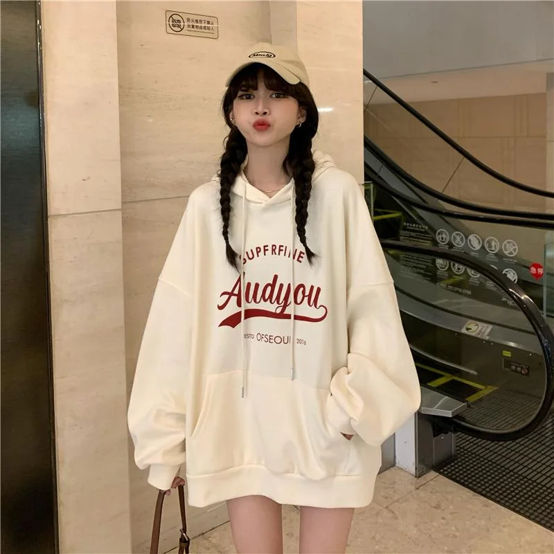 Women's Cute Letter Printed Loose Hoodies Hoodie with Logo Branding Identity