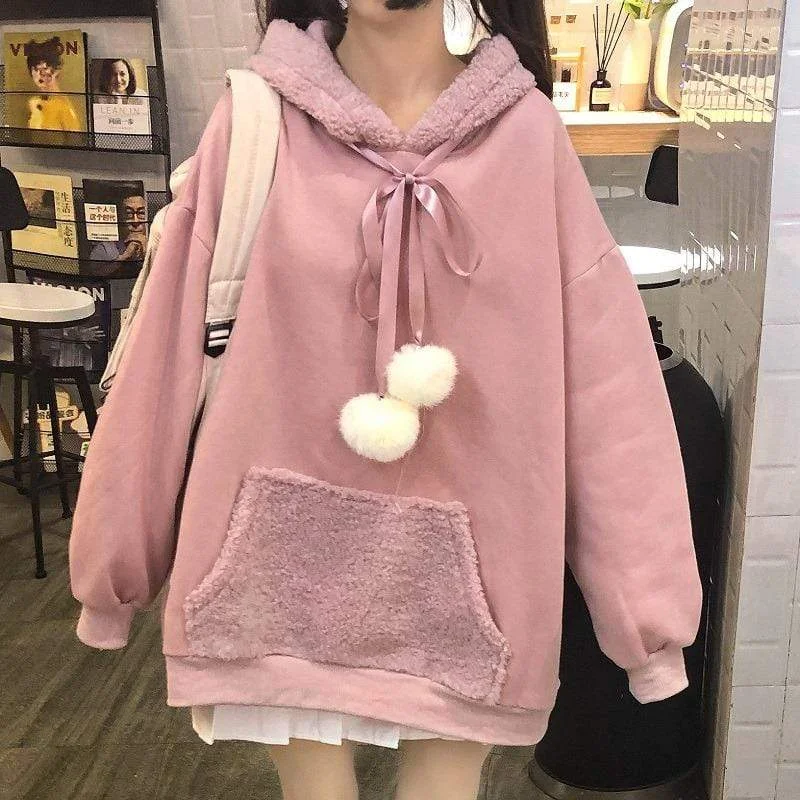 Women's Cute Rabbit's Ears Sherpa Splice Hoodies Hoodie with Puffed Sleeves Voluminous Trendy