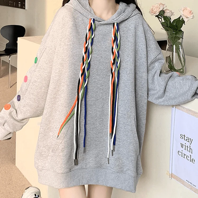 Women's Kawaii Colourful Rope Loose Hoodies Hoodie with Mesh Breathable Sporty