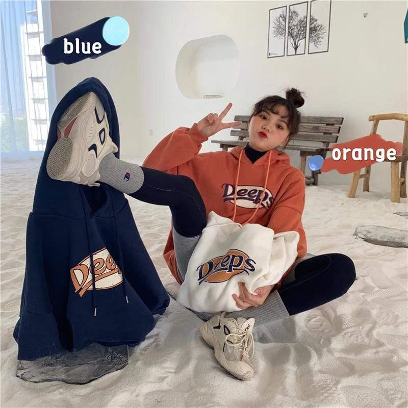 Women's Korean Fashion Deeps Printed Hoodies With Big Pocket Hoodie with Button Placket Classic Preppy