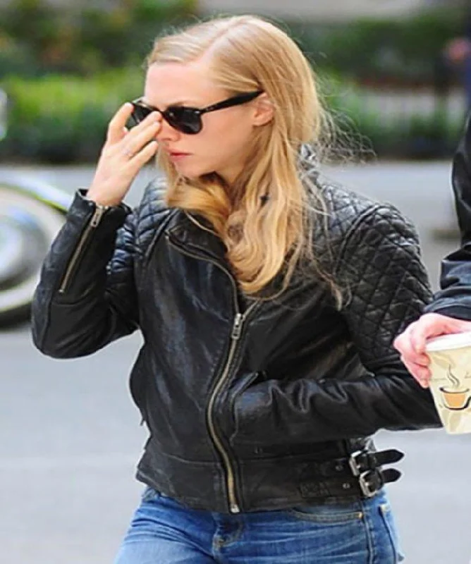 Amanda Seyfried Black Leather Jacket Embroidered Jacket Appliqued Jacket Beaded Jacket Amanda Seyfried Black Leather Jacket Embroidered Jacket Appliqued Jacket Beaded Jacket