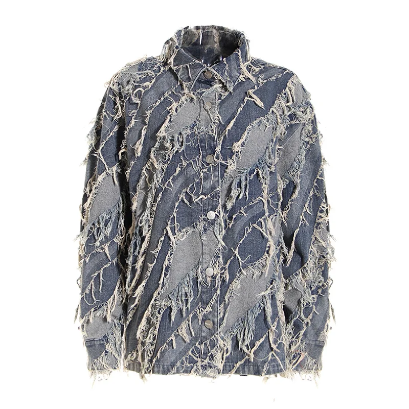 FZ Women's Fur Edge Washed Denim Jacket Cardigan Sweater Pullover