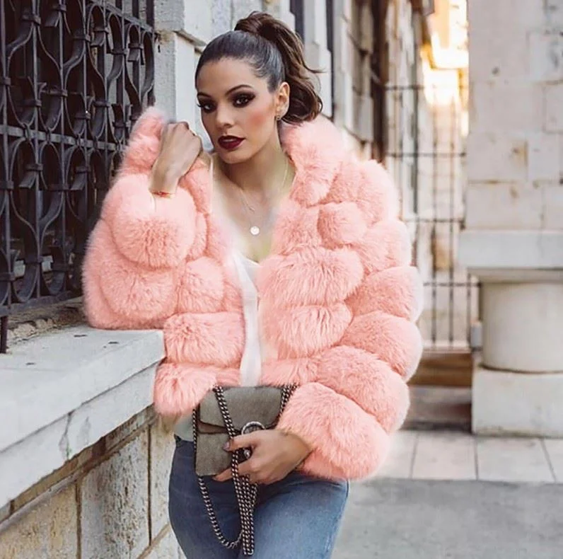 FZ Women's Faux Fur Hooded Mid-Length Jacket Boat Neck Shawl Collar Notched Collar