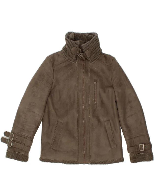 BENETTON Womens Sherpa Jacket UK 10 Small Grey Polyester Denim Fabric Leather Fabric Suede Fabric BENETTON Womens Sherpa Jacket UK 10 Small Grey Polyester Denim Fabric Leather Fabric Suede Fabric