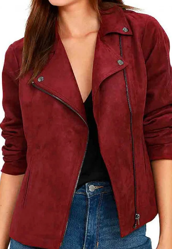Women’s Red Suede Leather Biker Jacket Print Jacket Jacquard Jacket Patchwork Jacket Women’s Red Suede Leather Biker Jacket Print Jacket Jacquard Jacket Patchwork Jacket