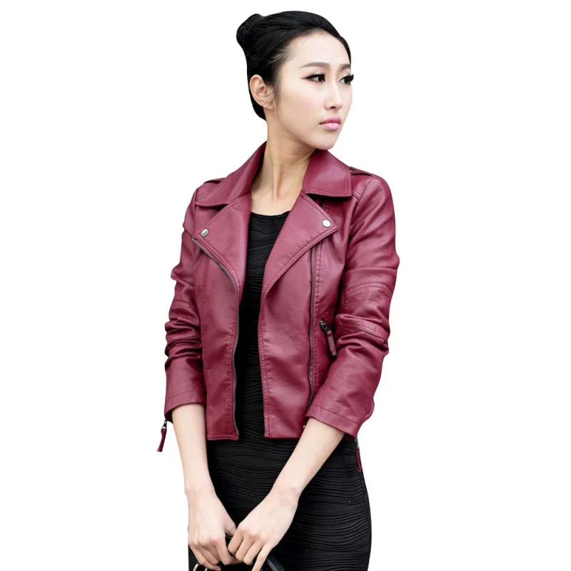 Fashion Women Leather Motorcycle Zipper collar Punk Coat Biker Jacket Lady Autumn Winter Outwear Wool Jacket Cashmere Jacket Tweed Jacket Fashion Women Leather Motorcycle Zipper collar Punk Coat Biker Jacket Lady Autumn Winter Outwear Wool Jacket Cashmere Jacket Tweed Jacket