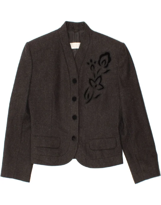 FEDERICA Womens 4 Button Blazer Jacket UK 12 Medium Grey Floral Insulated Jacket Fitted Jacket Loose Jacket