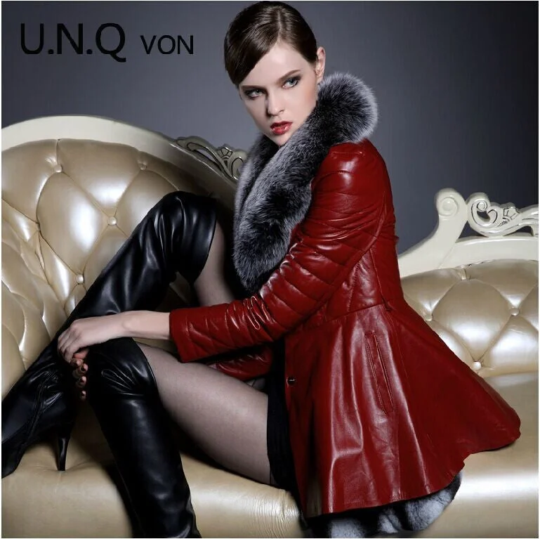 Free shipping Ladies winter warm long genuine leather down jacket,big fox collars slim down jacket genuine leather fur clothing Zippered Front Buttoned Front Snap Front Free shipping Ladies winter warm long genuine leather down jacket,big fox collars slim down jacket genuine leather fur clothing Zippered Front Buttoned Front Snap Front