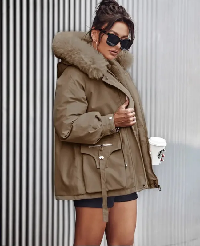 FZ Women's Faux Fur Hooded Cargo Parka Jacket Denim Fabric Leather Fabric Suede Fabric FZ Women's Faux Fur Hooded Cargo Parka Jacket Denim Fabric Leather Fabric Suede Fabric