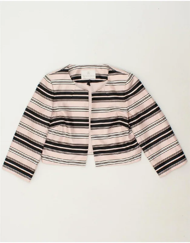 JACQUES VERT Womens 3/4 Sleeve Bolero Jacket UK 12 Medium Pink Striped One-Shoulder Jacket Off-the-Shoulder Jacket Asymmetrical Jacket JACQUES VERT Womens 3/4 Sleeve Bolero Jacket UK 12 Medium Pink Striped One-Shoulder Jacket Off-the-Shoulder Jacket Asymmetrical Jacket
