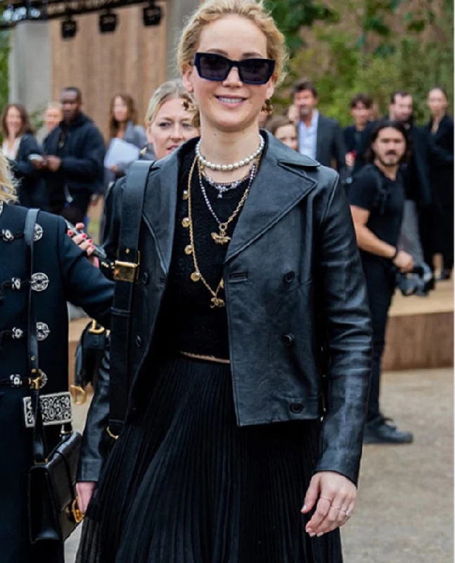 Jennifer Lawrence Black Leather Jacket Zippered Jacket Buttoned Jacket Snapped Jacket Jennifer Lawrence Black Leather Jacket Zippered Jacket Buttoned Jacket Snapped Jacket