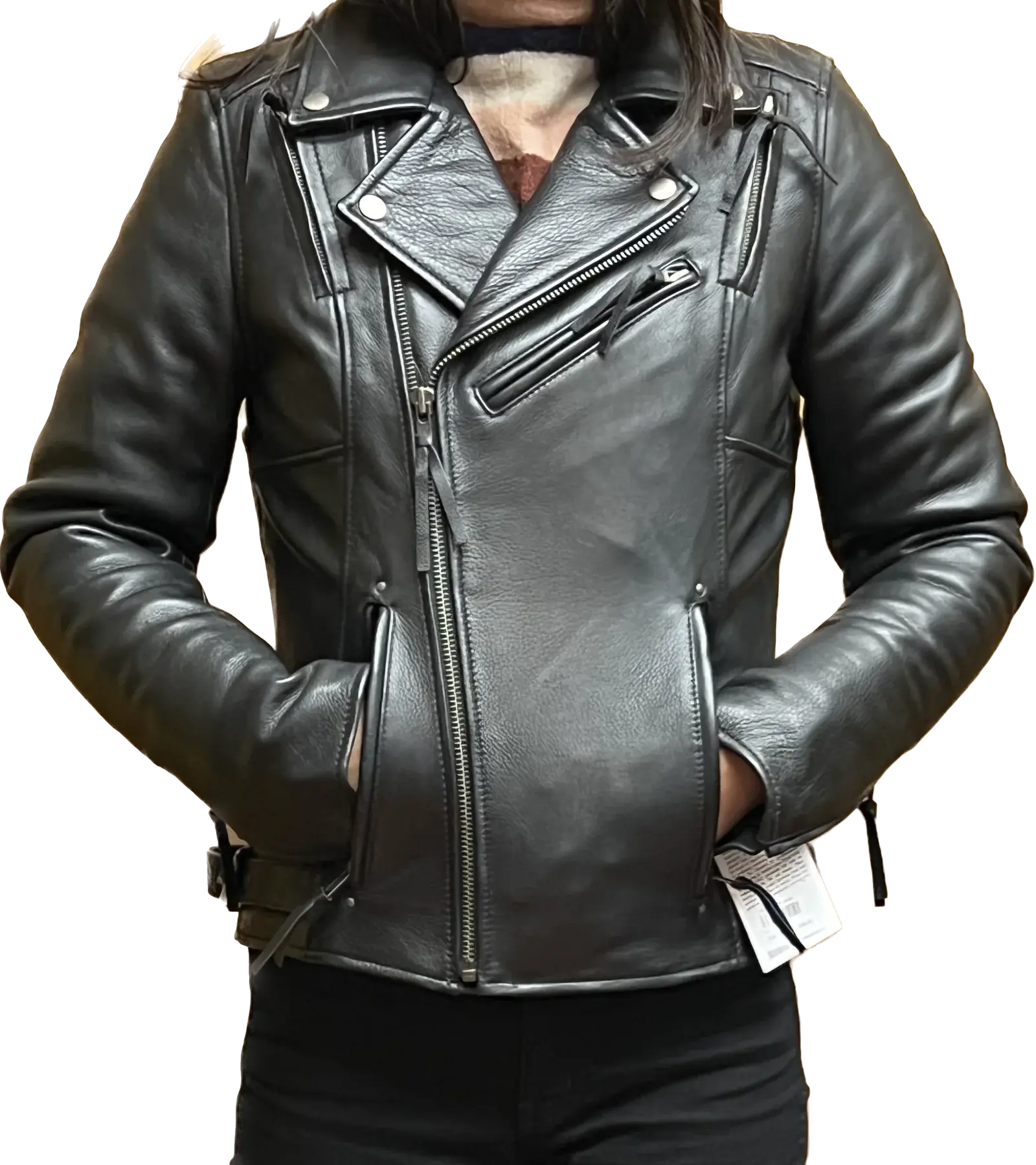 Ladies Lynette Leather Jacket Front Pockets Side Pockets Patch Pockets