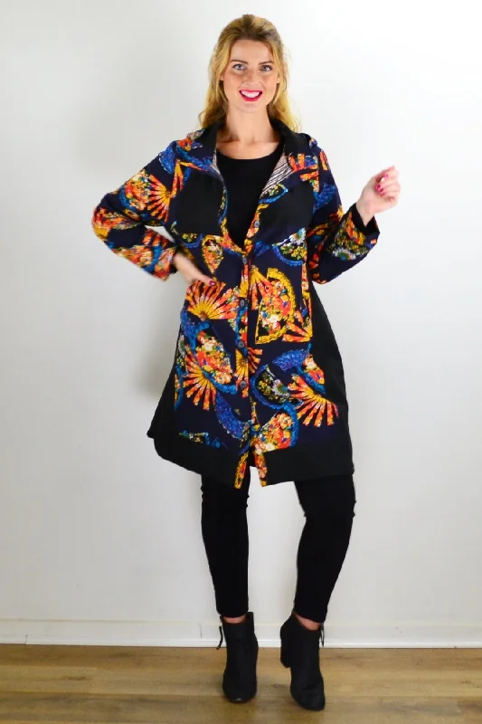 Linen Blend Oriental Jacket A-Line Jacket Boat Neck Shawl Collar