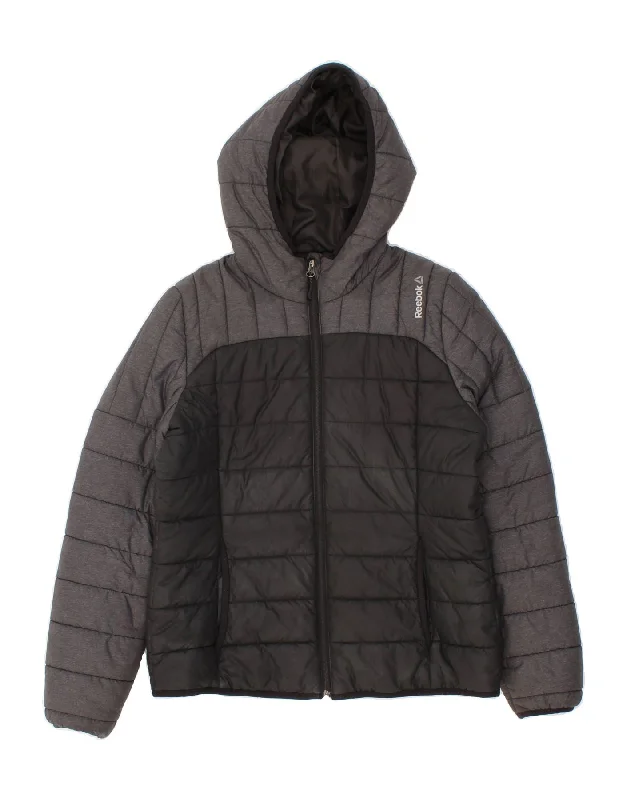 REEBOK Womens Hooded Padded Jacket UK 12/14 Medium Black Colourblock Lace Jacket Ribbed Jacket Sequined Jacket REEBOK Womens Hooded Padded Jacket UK 12/14 Medium Black Colourblock Lace Jacket Ribbed Jacket Sequined Jacket