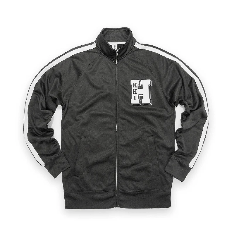 UNISEX NEW VARSITY CONTRAST TAPING ZIP TRACK JACKET - BLACK/WHITE Zippered Front Buttoned Front Snap Front UNISEX NEW VARSITY CONTRAST TAPING ZIP TRACK JACKET - BLACK/WHITE Zippered Front Buttoned Front Snap Front