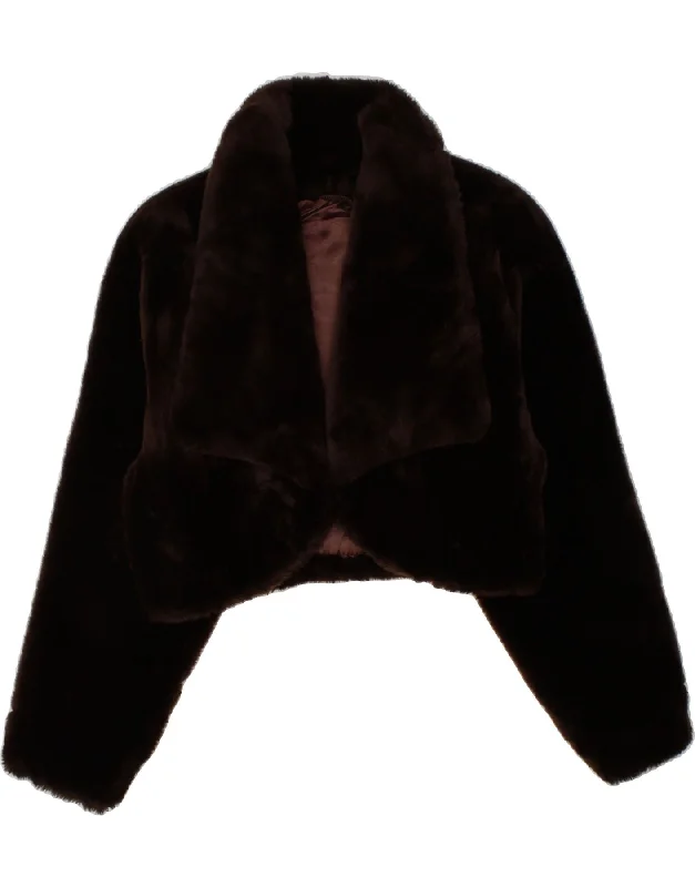 VINTAGE Womens Crop Faux Fur Blazer Jacket UK 10 Small Brown Acrylic Rayon Fabric Velvet Fabric Corduroy Fabric VINTAGE Womens Crop Faux Fur Blazer Jacket UK 10 Small Brown Acrylic Rayon Fabric Velvet Fabric Corduroy Fabric
