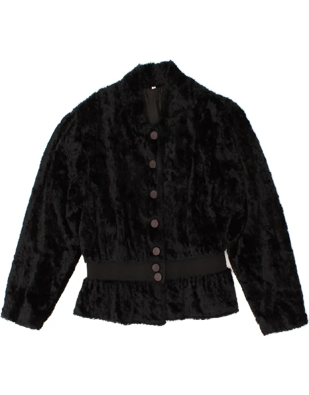 VINTAGE Womens Faux Fur Jacket IT 42 Medium Black Elasticated Jacket Padded Jacket Insulated Jacket VINTAGE Womens Faux Fur Jacket IT 42 Medium Black Elasticated Jacket Padded Jacket Insulated Jacket