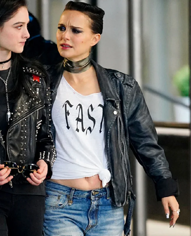 Vox Lux Natalie Portman Black Biker Leather Jacket Knit Jacket Woven Jacket Fleece Jacket Vox Lux Natalie Portman Black Biker Leather Jacket Knit Jacket Woven Jacket Fleece Jacket