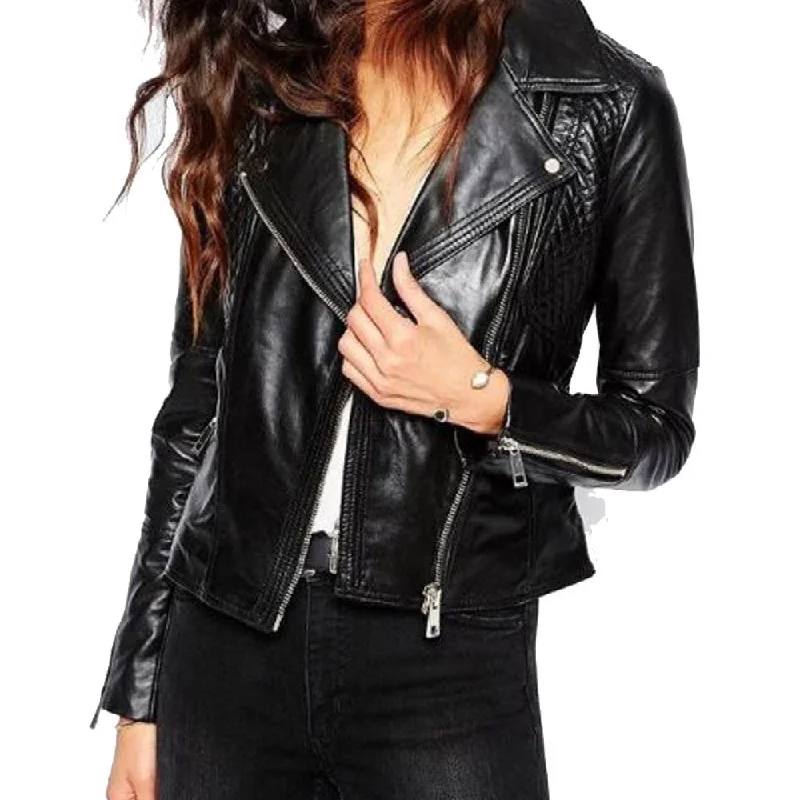 Womens Biker Designer Quilted Black Leather Jacket Ribbed Jacket Pleated Jacket Ruffled Jacket Womens Biker Designer Quilted Black Leather Jacket Ribbed Jacket Pleated Jacket Ruffled Jacket