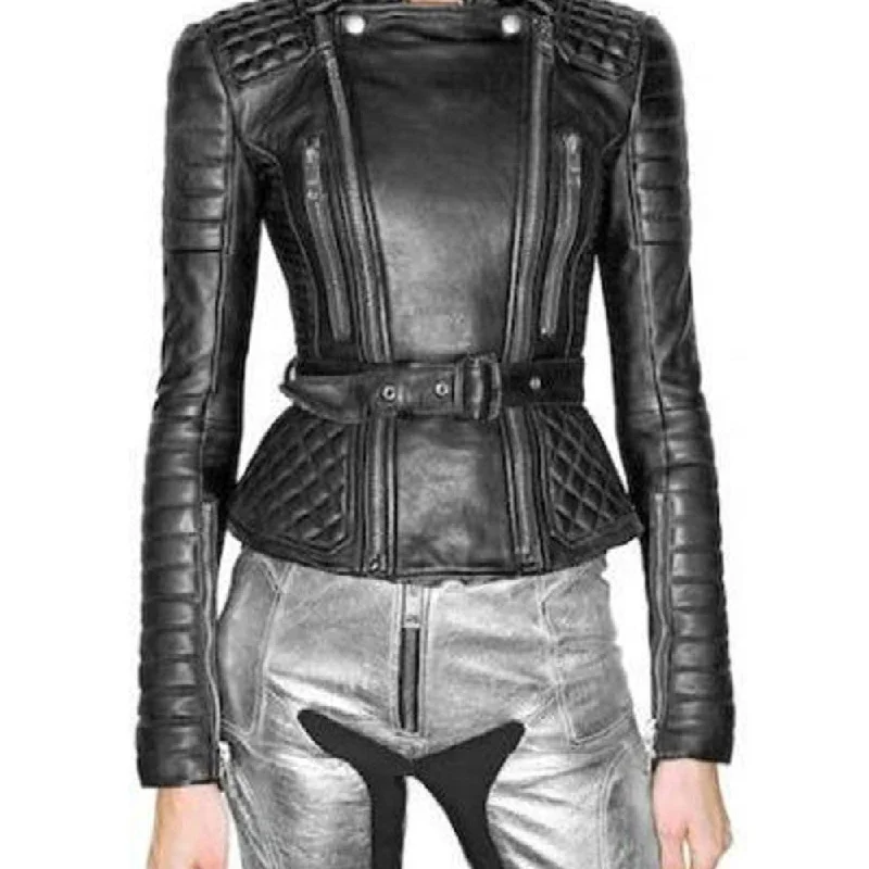 Womens Biker Padded Belted Black Leather Jacket Cotton Jacket Linen Jacket Terry Jacket Womens Biker Padded Belted Black Leather Jacket Cotton Jacket Linen Jacket Terry Jacket