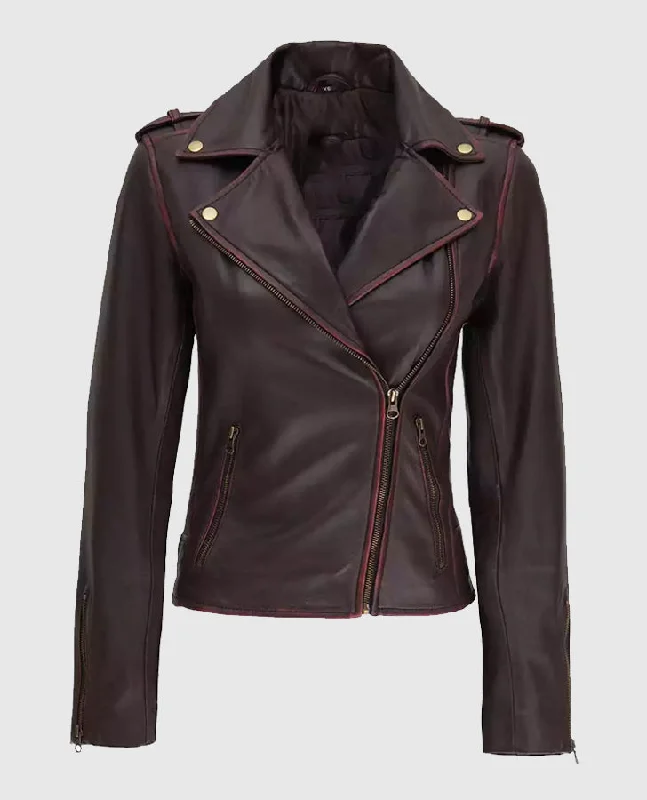 Women's Brown Asymmetrical Leather Motorcycle Jacket Mesh Jacket Canvas Jacket Denim Jacket Women's Brown Asymmetrical Leather Motorcycle Jacket Mesh Jacket Canvas Jacket Denim Jacket