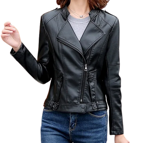 Womens Della Genuine Lambskin Biker Leather Jacket Fleece Jacket Down Jacket Parka