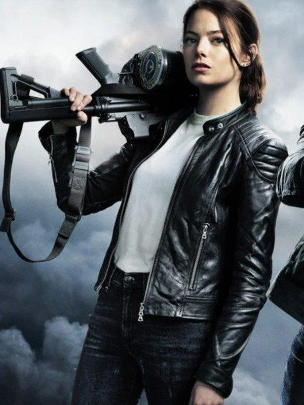 STYLISH WICHITA ZOMBIELAND DOUBLE TAP EMMA STONE BLACK WOMEN'S LEATHER JACKET Insulated Jacket Fitted Jacket Loose Jacket STYLISH WICHITA ZOMBIELAND DOUBLE TAP EMMA STONE BLACK WOMEN'S LEATHER JACKET Insulated Jacket Fitted Jacket Loose Jacket