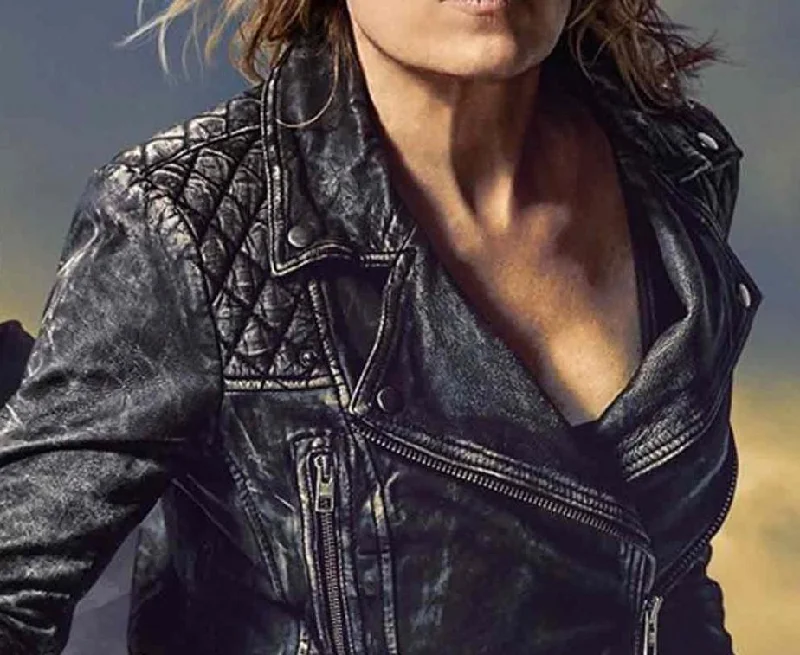 Fear The Walking Dead Madison Clark Distressed Black Quilted Ladies Leather Jacket Faux Fur Jacket Real Fur Jacket Shearling Jacket Fear The Walking Dead Madison Clark Distressed Black Quilted Ladies Leather Jacket Faux Fur Jacket Real Fur Jacket Shearling Jacket