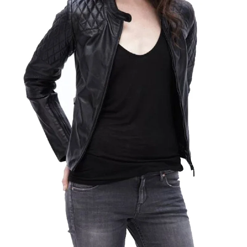 Womens Quilted Black Motorcycle Leather Jacket Faux Fur Jacket Real Fur Jacket Shearling Jacket Womens Quilted Black Motorcycle Leather Jacket Faux Fur Jacket Real Fur Jacket Shearling Jacket