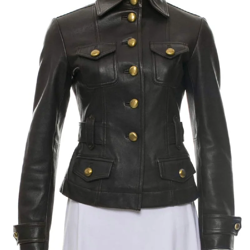 Women's Shirt Collar Style Black Leather Jacket Nylon Fabric Polyester Fabric Spandex Fabric Women's Shirt Collar Style Black Leather Jacket Nylon Fabric Polyester Fabric Spandex Fabric