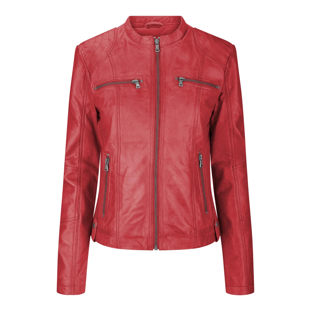 Women's Leather Jacket Short Fitted Red Chinese Collar Fitted Jacket Loose Jacket Oversized Jacket Women's Leather Jacket Short Fitted Red Chinese Collar Fitted Jacket Loose Jacket Oversized Jacket