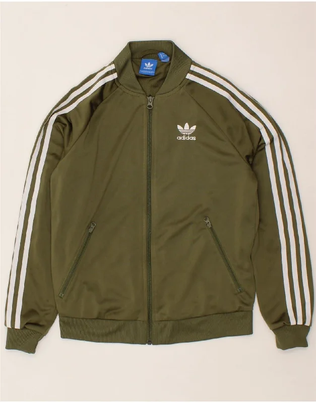 ADIDAS Womens Graphic Tracksuit Top Jacket UK 8 Small Khaki Polyester Denim Jacket Leather Jacket Suede Jacket