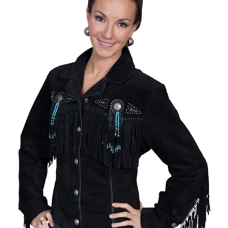 Black Fringe & Beaded Suede Jacket by Scully at Bourbon Cowgirl Cardigan Sweater Pullover