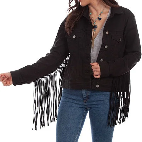 Black Fringe Denim Jacket at Bourbon Cowgirl Jacket Blazer Coat