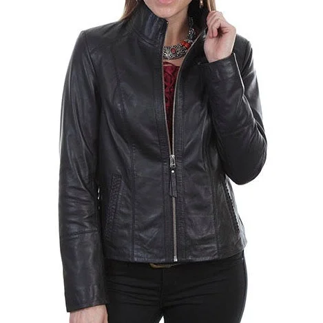 Black Leather Zip Front Jacket at Bourbon Cowgirl Denim Fabric Leather Fabric Suede Fabric