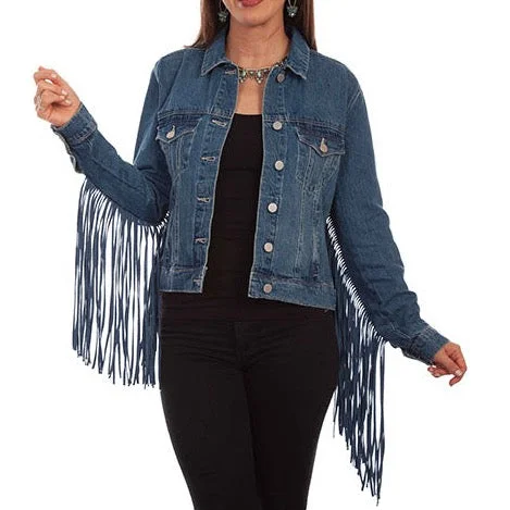 Blue Fringe Denim Jacket at Bourbon Cowgirl Chenille Fabric Brocade Fabric Lace Fabric