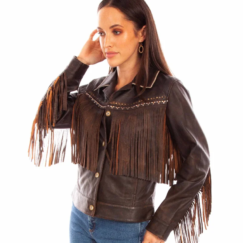 Brown Embroidered Fringe Leather Jacket at Bourbon Cowgirl Mesh Jacket Canvas Jacket Denim Jacket