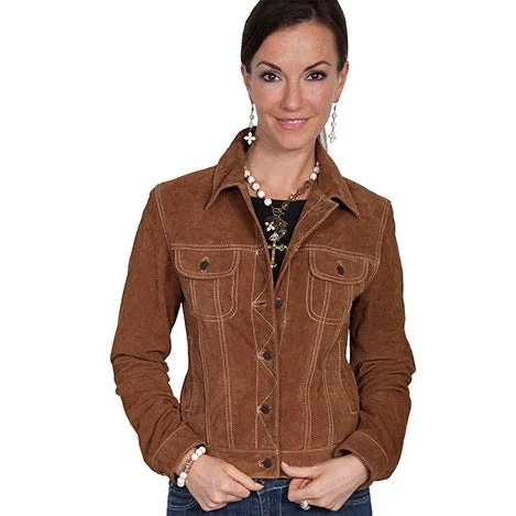 Cafe Brown Suede Jean Jacket at Bourbon Cowgirl Collared Jacket Crew Neck Jacket Turtle Neck Jacket