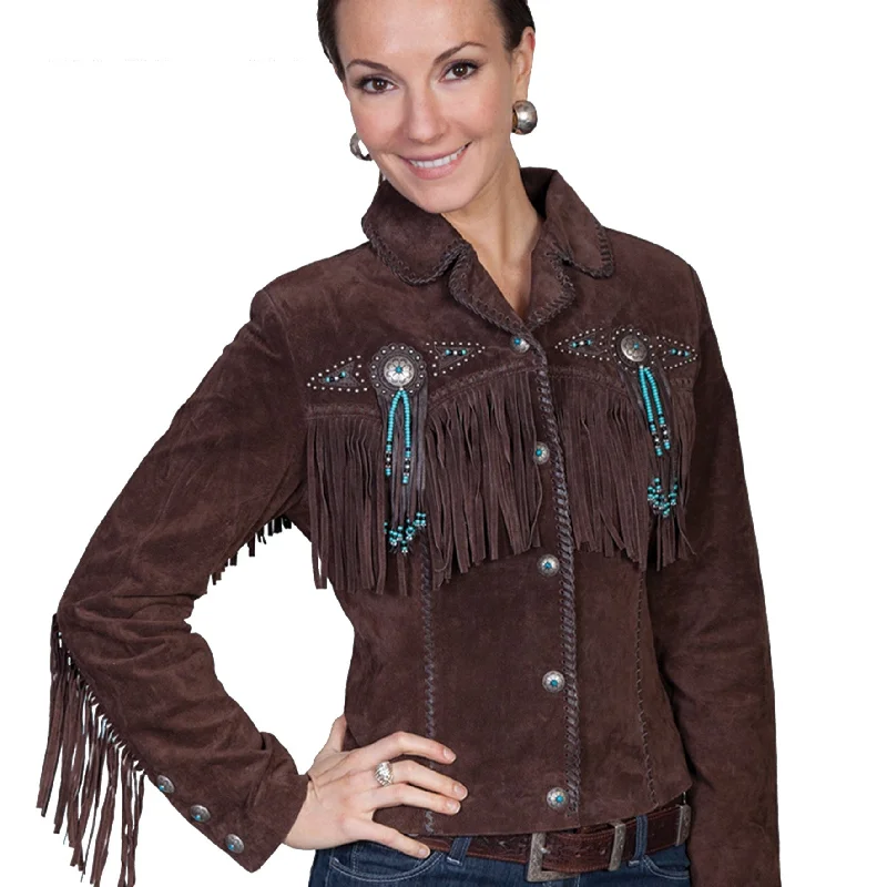 Chocolate Fringe & Beaded Suede Jacket by Scully at Bourbon Cowgirl Fleece Jacket Down Jacket Parka