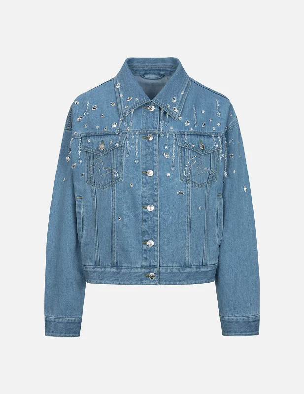 Crystal Embellished Oversized Denim Jacket Chenille Jacket Brocade Jacket Lace Jacket