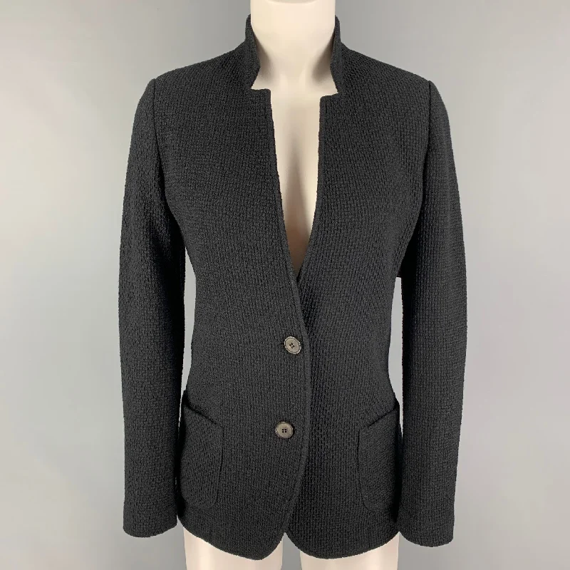 FALCONERI Size S Black Wool Single Breasted Jacket Lace Jacket Ribbed Jacket Sequined Jacket