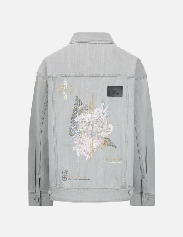 Floral and Brocade Motifs Embroidery Denim Jacket Satin Jacket Silk Jacket Chiffon Jacket