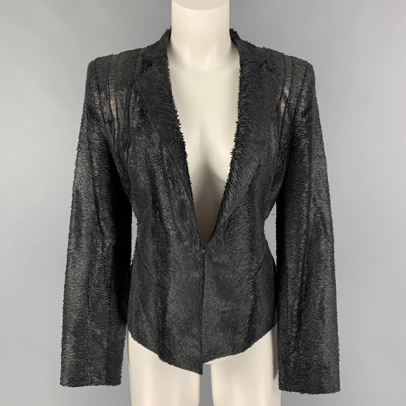 HERVE LEGER Size S Black Textured Jacket Blazer Notch Collar Peter Pan Collar Cowl Neck