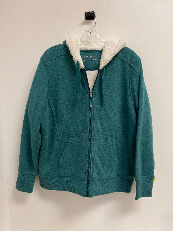 Jacket Faux Fur & Sherpa By Eddie Bauer In Green, Size: 2x Ribbed Jacket Pleated Jacket Ruffled Jacket