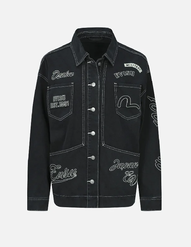 Logo and Seagull Embroidery Denim Jacket Print Jacket Jacquard Jacket Embroidered Jacket