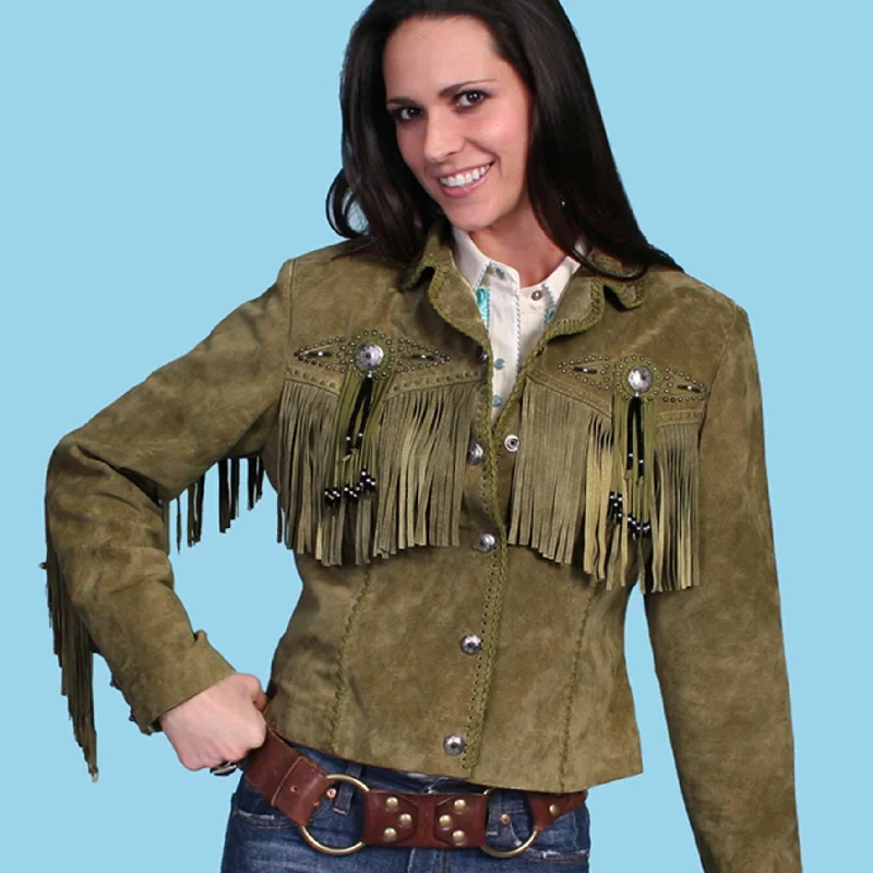 Olive Fringe & Beaded Suede Jacket by Scully at Bourbon Cowgirl Hoodie Zip-Up Jacket Button-Up Jacket