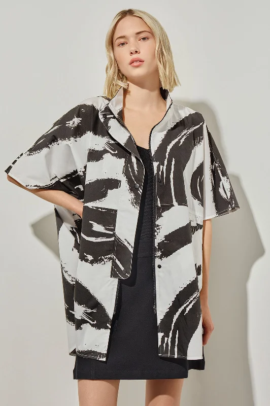 Plus Size Abstract Dolman Sleeve Jacket - 100% Cotton Hooded Jacket Caped Jacket Shawl Collar Jacket